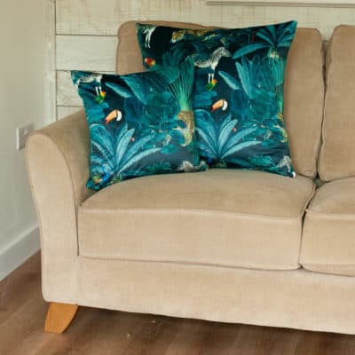 Palm Forest Velvet Extra-Large Cushion in Teal