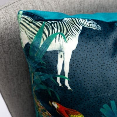 Palm Forest Velvet Extra-Large Cushion in Teal