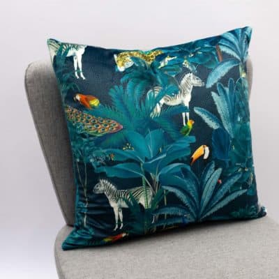 Palm Forest Velvet Extra-Large Cushion in Teal