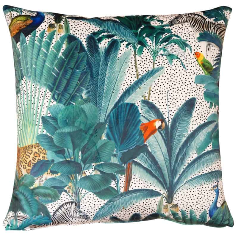 Palm Forest Velvet Cushion in Natural