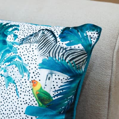 Palm Forest Velvet Cushion in Natural