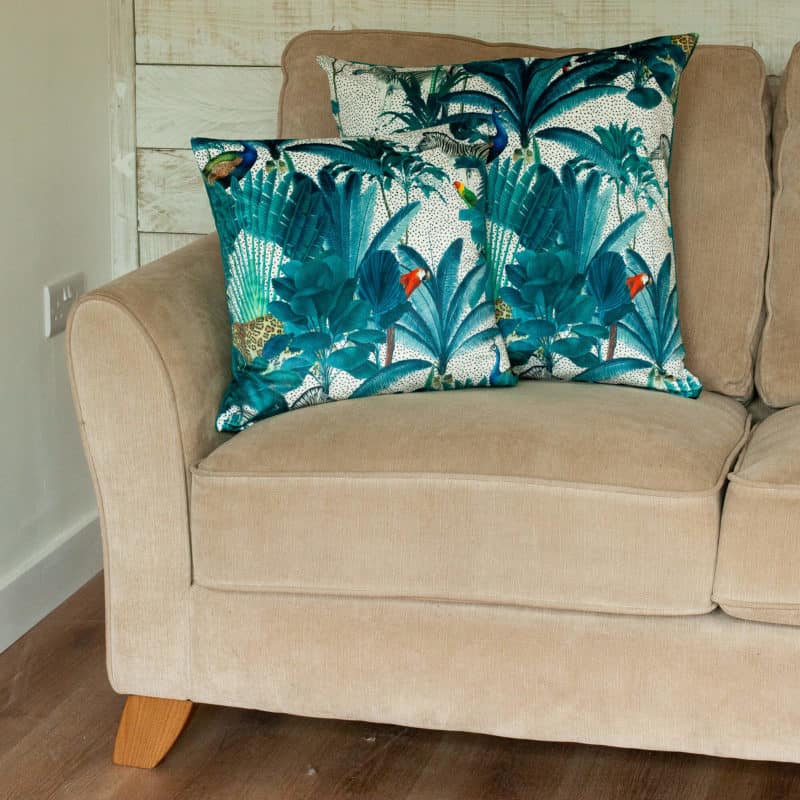 Palm Forest Velvet ExtraLarge Cushion in Natural Linen Loft