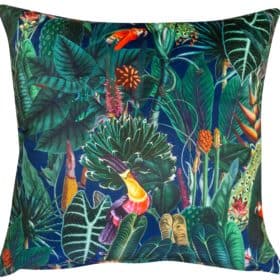 Lima Jungle Birds Velvet Cushion in Navy