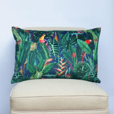 Lima Jungle Birds Velvet XL Rectangular Cushion in Navy