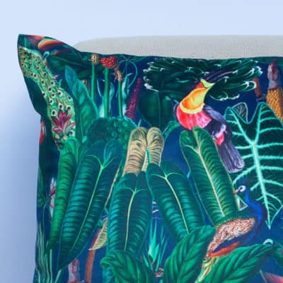 Lima Jungle Birds Velvet XL Rectangular Cushion in Navy