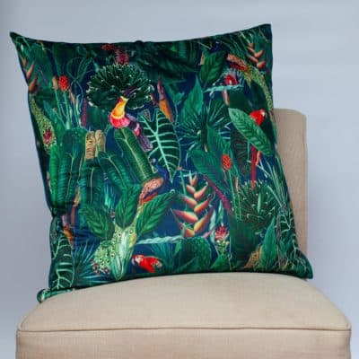 Lima Jungle Birds Velvet Extra-Large Cushion in Navy