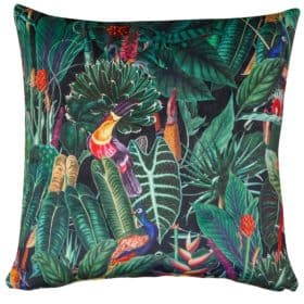 Lima Jungle Birds Velvet Cushion in Black