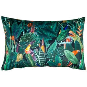 Lima Jungle Birds Velvet XL Rectangular Cushion in Black