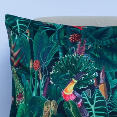 Lima Jungle Birds Velvet XL Rectangular Cushion in Black