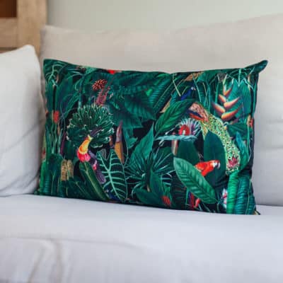 Lima Jungle Birds Velvet XL Rectangular Cushion in Black