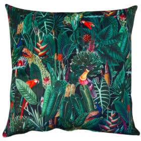 Lima Jungle Birds Velvet Extra-Large Cushion in Black