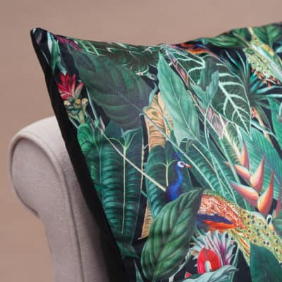Lima Jungle Birds Velvet Extra-Large Cushion in Black