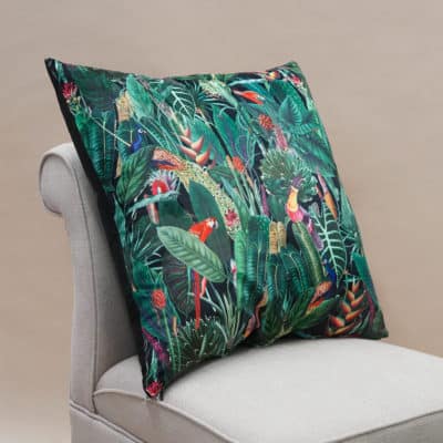 Lima Jungle Birds Velvet Extra-Large Cushion in Black