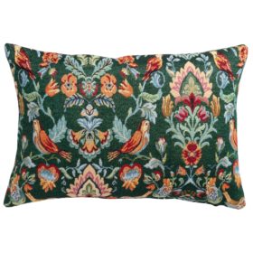 Morris Style Bird Garden Tapestry Boudoir Cushion in Moss Green