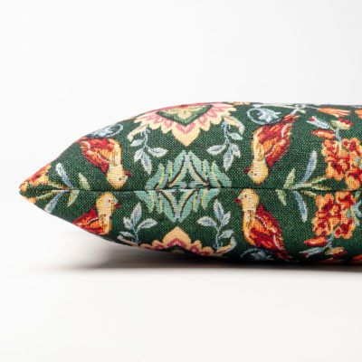 Morris Style Bird Garden Tapestry Boudoir Cushion in Moss Green