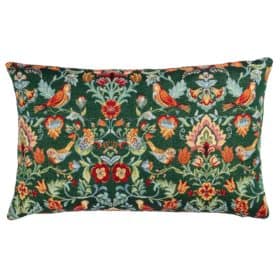 Morris Style Bird Garden Tapestry XL Rectangular Cushion in Moss Green