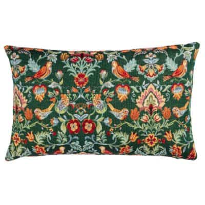 Morris Style Bird Garden Tapestry XL Rectangular Cushion in Moss Green
