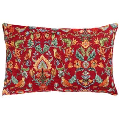 Morris Style Bird Garden Tapestry XL Rectangular Cushion in Red