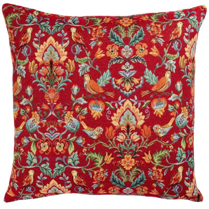 Morris Style Bird Garden Tapestry Extra-Large Cushion in Red