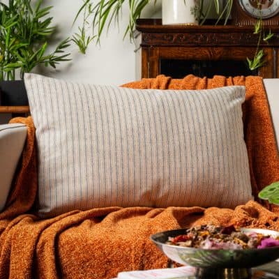 Linen Look Ticking XL Rectangular Cushion in Black