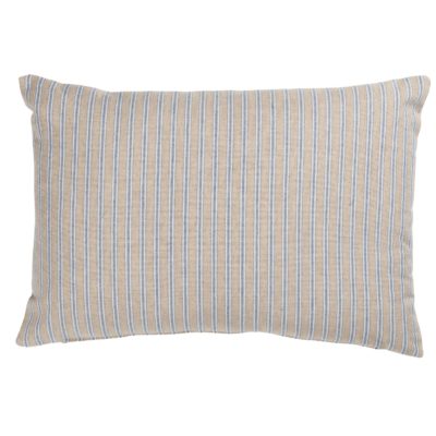 Linen Look Ticking Boudoir Cushion in Denim Blue