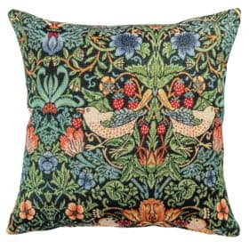 William Morris Strawberry Thief Tapestry Cushion in Black