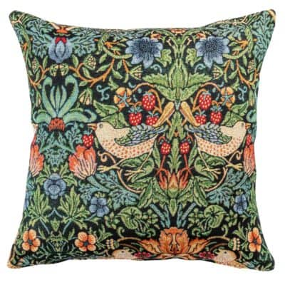 William Morris Strawberry Thief Tapestry Cushion in Black