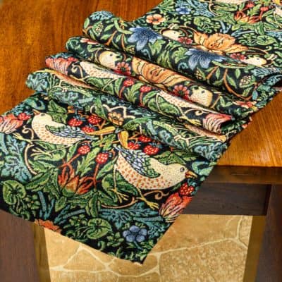 William Morris Strawberry Thief Tapestry Table Runner in Black