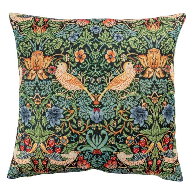 William Morris Strawberry Thief Tapestry Extra-Large Cushion in Black