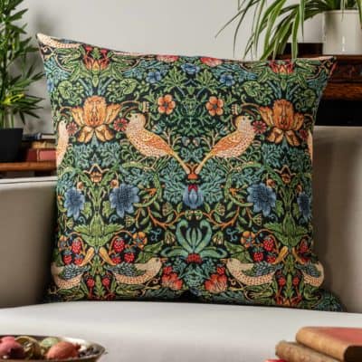 William Morris Strawberry Thief Tapestry Extra-Large Cushion in Black