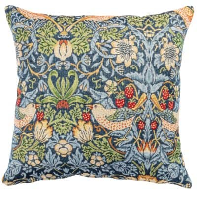 William Morris Strawberry Thief Tapestry Cushion in Blue