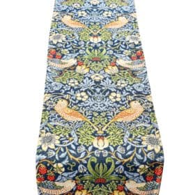 William Morris Strawberry Thief Tapestry Table Runner in Blue