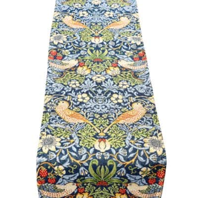 William Morris Strawberry Thief Tapestry Table Runner in Blue