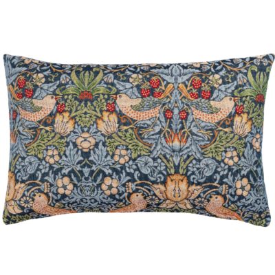 William Morris Strawberry Thief Tapestry XL Rectangular Cushion in Blue