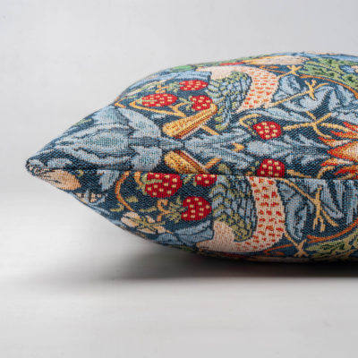 William Morris Strawberry Thief Tapestry XL Rectangular Cushion in Blue
