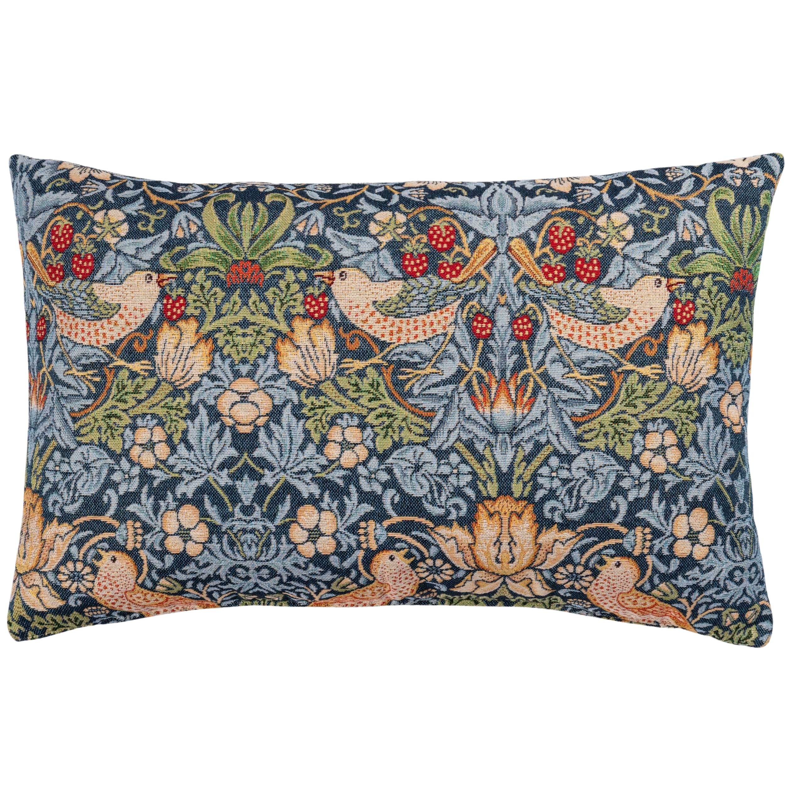 William Morris Strawberry Thief Tapestry XL Rectangular Cushion in Blue