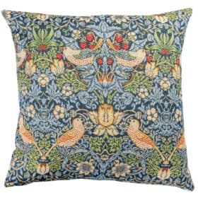 William Morris Strawberry Thief Tapestry Extra-Large Cushion in Blue