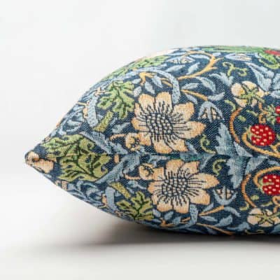 William Morris Strawberry Thief Tapestry Extra-Large Cushion in Blue
