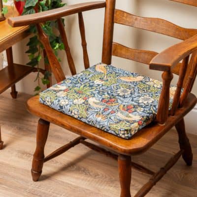 William Morris Strawberry Thief Tapestry Firm Foam Seat Pad in Blue