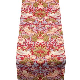 William Morris Strawberry Thief Tapestry Table Runner in Red