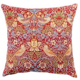 William Morris Strawberry Thief Tapestry Extra-Large Cushion in Red