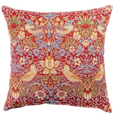 William Morris Strawberry Thief Tapestry Extra-Large Cushion in Red