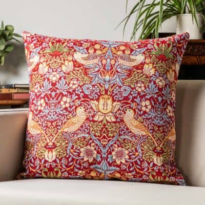 William Morris Strawberry Thief Tapestry Extra-Large Cushion in Red