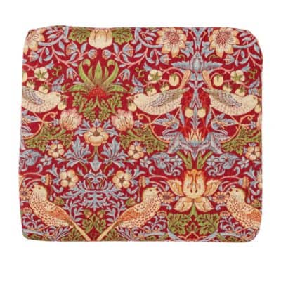 William Morris Strawberry Thief Tapestry Firm Foam Seat Pad in Red