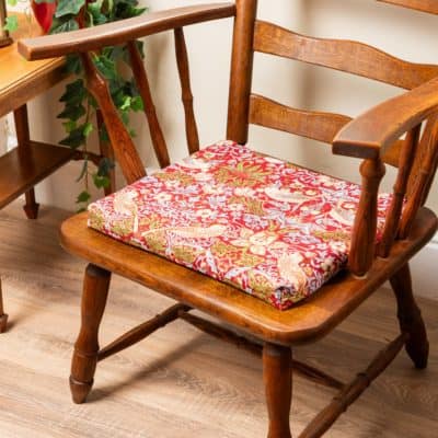 William Morris Strawberry Thief Tapestry Firm Foam Seat Pad in Red