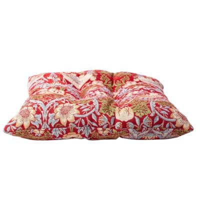 William Morris Strawberry Thief Tapestry Quilted Seat Pad in Red