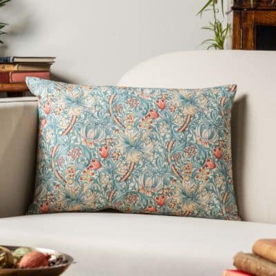 William Morris Golden Lily Boudoir Cushion in Duck Egg Blue