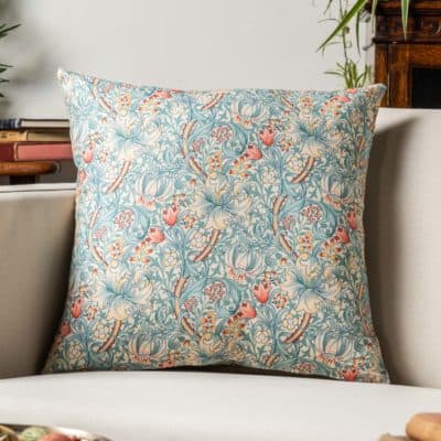 William Morris Golden Lily Cushion in Duck Egg Blue
