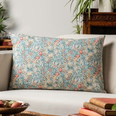 William Morris Golden Lily XL Rectangular Cushion in Duck Egg Blue