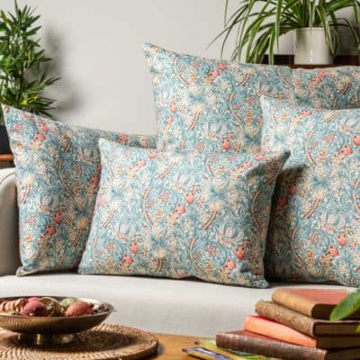 William Morris Golden Lily Extra-Large Cushion in Duck Egg Blue